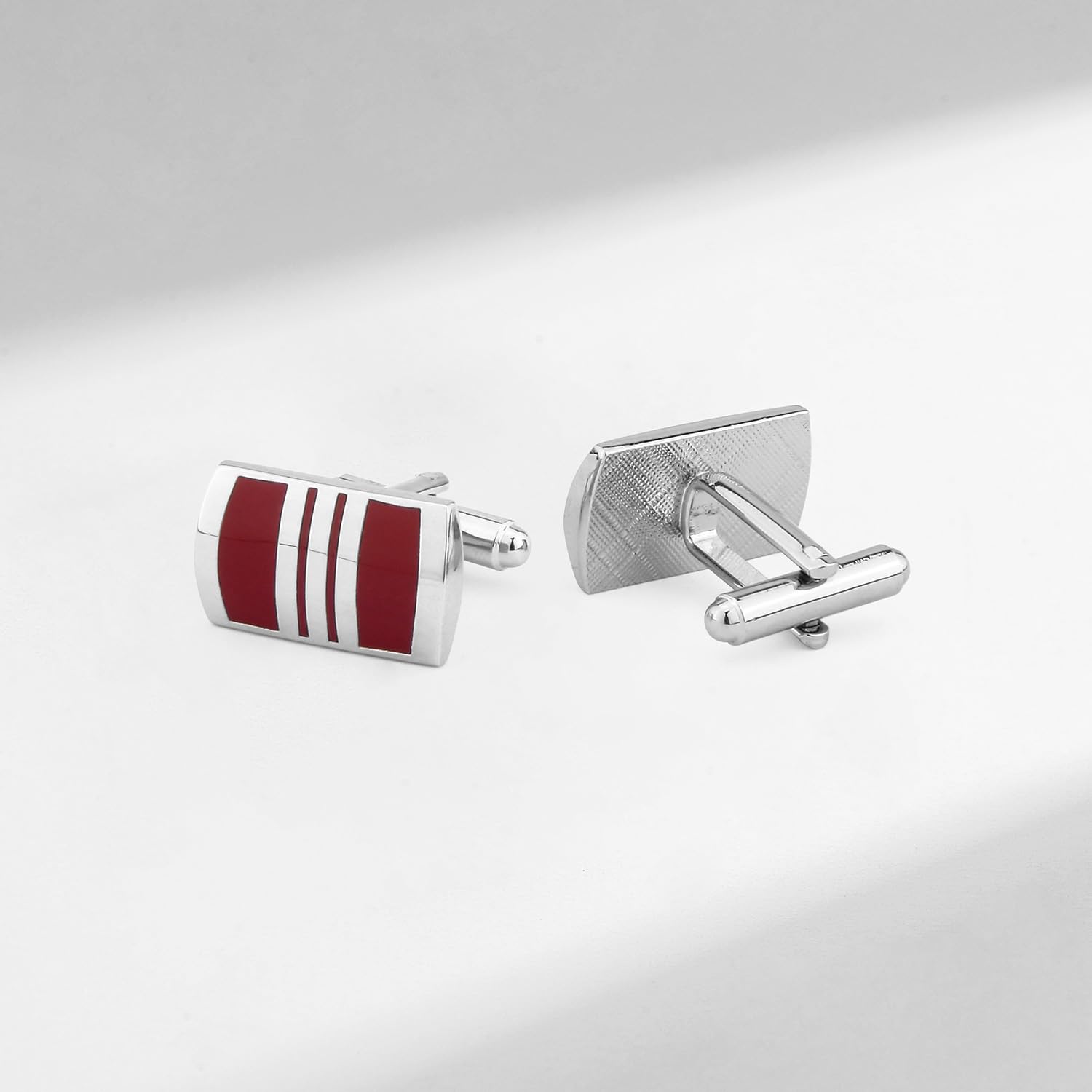 Juego de Gemelos y Pasador de Corbata para Hombre, Estilo Informal, con Esmalte Rojo y Estilo francés.