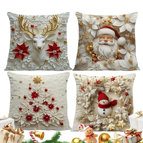 ソファ用クッションカバー | 46x46cm カントリー風 かわいい - 4枚 クリスマス スクエアクッションカバー - 家庭、リビング、寝室、カウチ、ベッド、パティオ、ポーチ、秋、ハロウィン向け