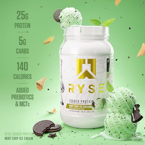 Image of RYSE Loaded Protein Powder - Mint Chip Ice Cream - 25g Whey Protein Isolate & Concentrate with Prebiotic Fiber & MCTs - Low Carb, Low Sugar, Digestive-Friendly - 27 Servings / 2 lb Tub