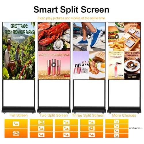 Image of 43Inch 4K Inch Floor Standing Digital Signage, 1000nits High Brightness Advertising Display, Digital Signage with CMS /U-Disk Plug&Play, Split Screen, 7 /24 Timer switch,HDMI /USB /WiFi /Android OS