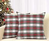 4TH Emotion Set of 2 Christmas Scottish Tartan Plaid Throw Pillow Covers Cushion Case Polyester for Farmhouse Home Decor Red and White, 18 x 18 Inches