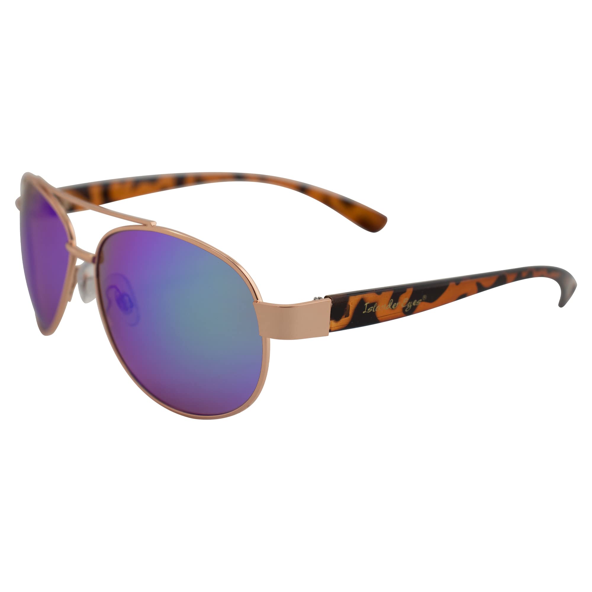 Islander Eyes Bali Polarized Sunglasses for Men or Women Gold Metal Frame & Tortoise Plastic Temples w/Green Mirror Lens