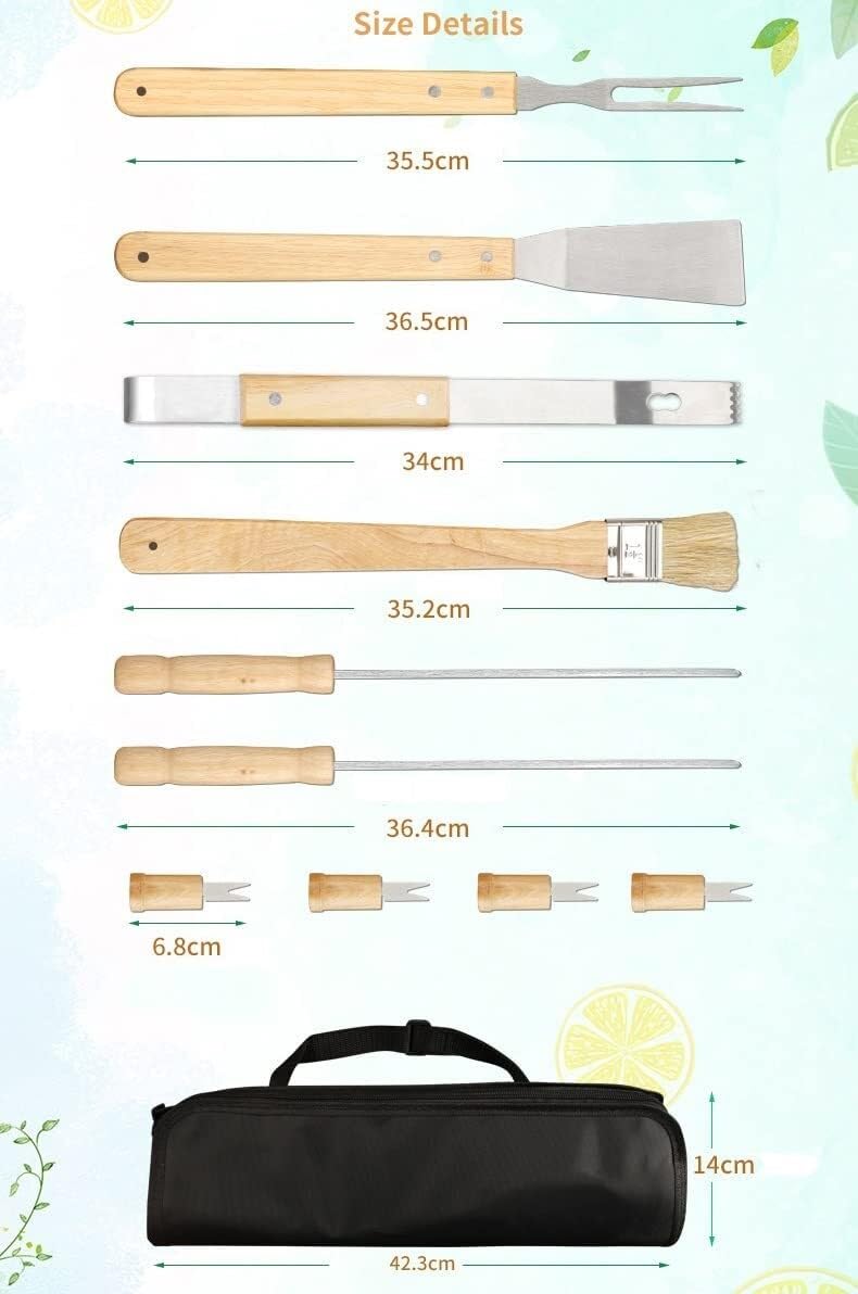 MRKU Grillbesteck-Set aus Edelstahl, Zubehör in Lebensmittelqualität, Tragbares Camping-Set, Hitzebeständig und rostfrei, Geschenkset für Enthusiasten