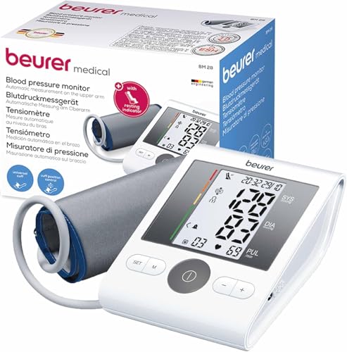 Beurer BM 28 Tensiómetro de Brazo, con Indicador de Reposo Patentado, Dispositivo Médico con Indicador de Riesgo Codificado por Polores y Validado para Uso Durante el Embarazo
