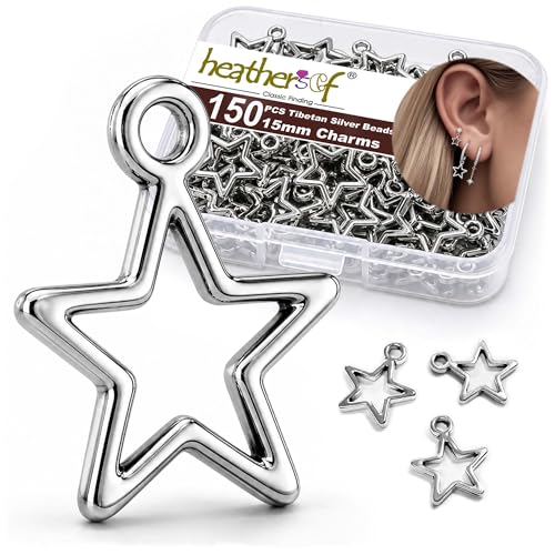 Heathers cf Star Charms for Jewelry Making 150pcs Silver Tibetan Star Pendants Non Tarnish Metal Earring Charms for Bracelets Necklaces Earrings DIY Jewelry Making Supplies
