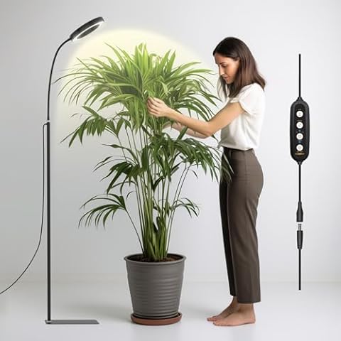 Indoor Grow Light, 20 Watt Full Spectrum LED Plant Growth Light with Stand, Adjustable Height with Timer 3/9/12 hrs, Black LED Plant Lamp Cover