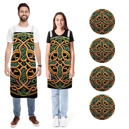 Lot de 2 tabliers de cuisine avec badge rond ornement celtique