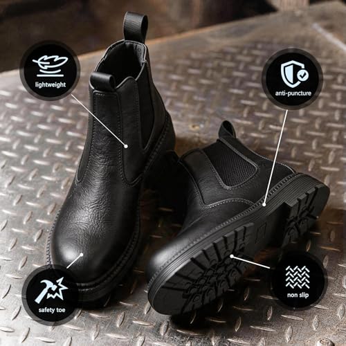 Image of Unisex-Adults Steel Toe Chelsea Boots, Men's Industrial Construction Shoes, Waterproof, Lightweight, Comfortable, Non-slip Safety Boots
