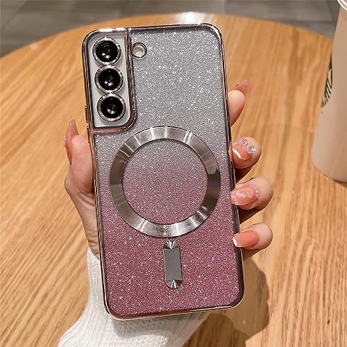 Coque silicone Galaxy S22 Ultra rose paillettes idéale pour la recharge sans fil au bureau