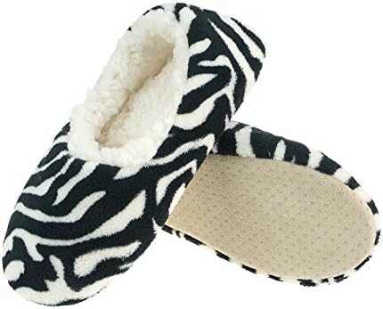 Zegee Womens Indoor Soft Slippers Non-Slip Sole Cozy Warm Slip-On House Bedroom Fuzzy Slippers (S 5-6, Zebra)…