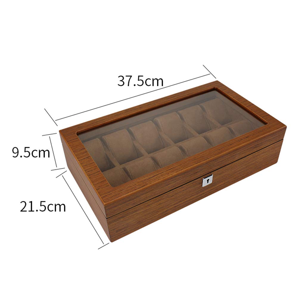 MUSUMI Caja de exhibición de reloj de Madera con 12 ranuras, organizador de almacenamiento de joyas con tapa de Cristal con almohada de almacenamiento extraíble, cumpleaños para Hombres y Mujeres