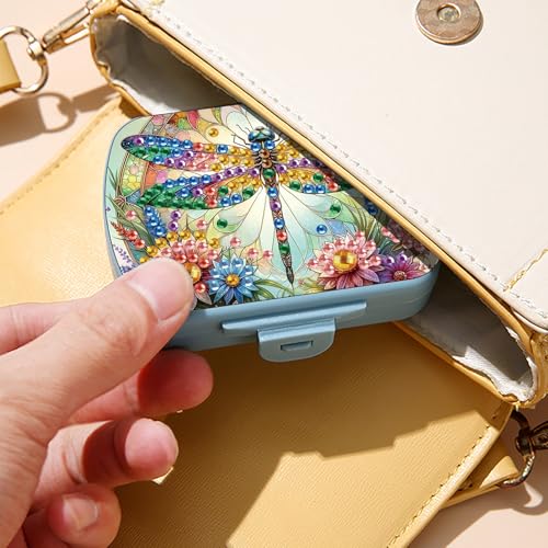 Image of ARTopet Diamond Art Painting Mini Storage Box with 6-Grid Creative Design Compact Portable Small Case for Purse Travel Daily (Dragonfly)