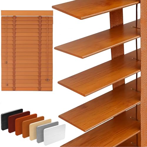 2' Slats Wood Blinds for Indoor Windows: Solid Wooden Blackout Blinds & Shades,Black Out Privacy Horizontal Blinds for Home Bedroom Bathroom Living Room Windows and Doors 22.5' WX48 H Light Brown