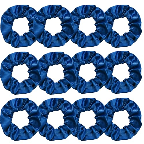 Silk Satin Scrunchies for Women Girls 12 PCS Navy Blue Hair Scrunchies Silk Satin Hair Ties for Thick Hair Bulk Hair Ties Hair Accessories