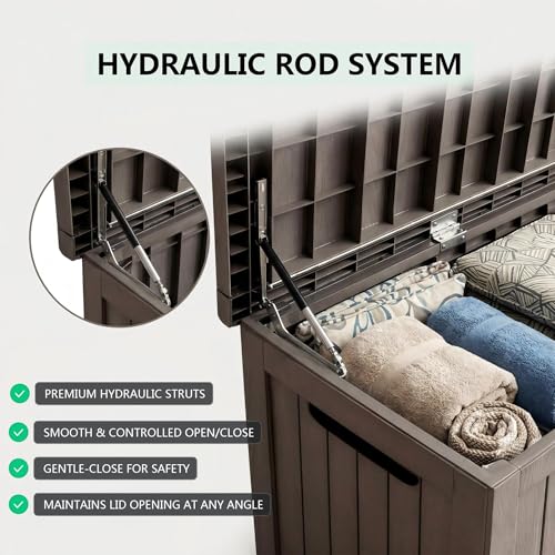Image of Large 231 Gallon Resin Deck Box, Heavy Duty Lockable Patio Storage Box Outdoor, Waterproof Tool Box for Garden Furniture Cushions & Pool Supplies, Wood Grain Outdoor Storage Bench for Backyard
