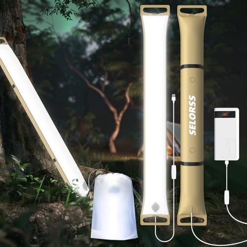 Tube LED gonflable pour remédier au manque d'éclairage sous la tente de camping kaki