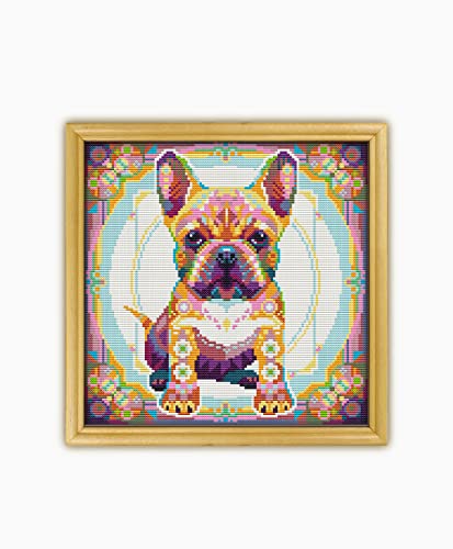 Mandala French Bulldog CS548-1 - Counted Cross Stitch KIT#2. Set of Threads, Needles, AIDA Fabric, Needle Threader, Embroidery Clippers and Printed Color Pattern Inside.