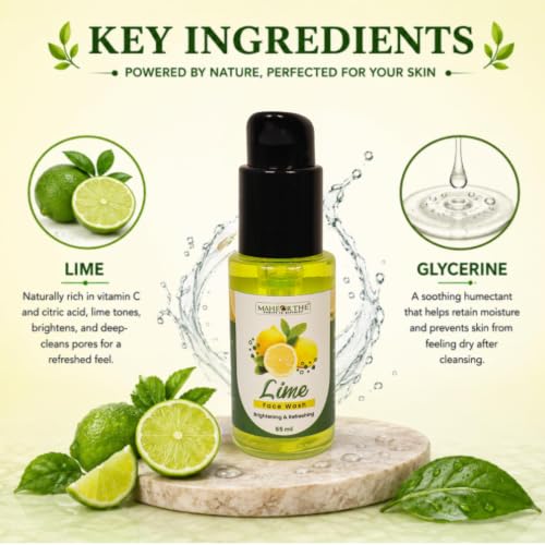 Image of MaheOrthe Lime & Glycerine Gel Face Wash for Oily Skin | Oil Control & Deep Cleansing | Removes Dirt & Excess Oil | Soap Free, Paraben Free Refreshing Cleanser - 65ml. Unisex