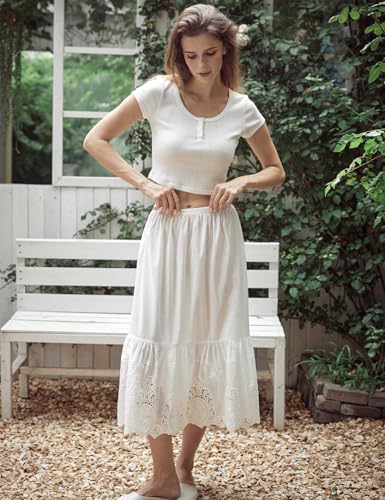 BEAUTELICATE 100% Cotton Half Slip Skirt Extender Vintage Underskirt with Lace Trim Ivory3