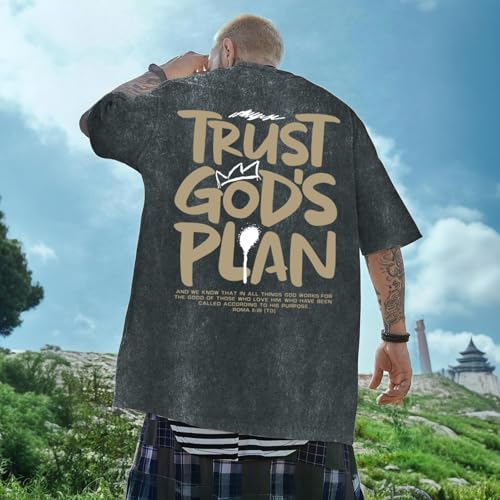 Image of BINTEHGS God Christian T Shirts for Men Jesus Faith Shirt Acid Wash Oversized Tees Bible Verse Graphic Vintage Tshirt
