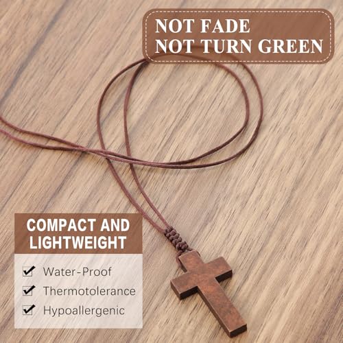 Wood Cross Necklace Bulk for Men Women Gift Bible Verse Party Favor Wood Cross Pendant Crucifix on Cord3