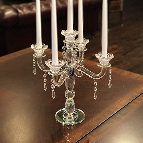 Image of Allgala Crystal Candle Holder 5-Arm Taper Candlestick Crystal Candelabra - Centerpiece for Home Wedding Event and Party Festival