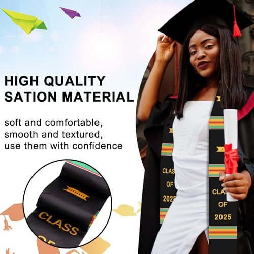 Graduation Kente Stole CLASS OF 2025 Graduation Ghanaian Style Black Sash African Graduation Stole for Adult College Unisex Grads Celebrate3