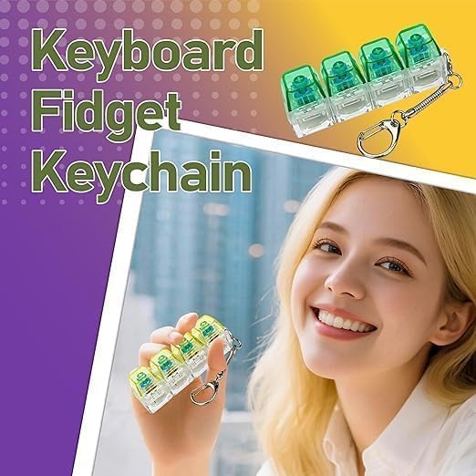 Image of 1 PCS Keyboard Fidget Toy, Keyboard Fidget Keychain 4-in-1 Keyboard Decompression Button Finger Clicker Toys, Button Stress Relief Fidget Gifts to Relief Stress