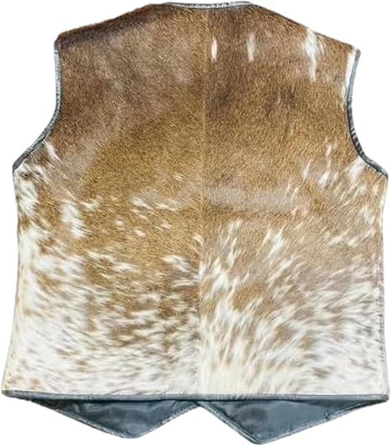 Image of Men's Real Cowhide Leather Hair-on Vest ► Old Western Cowboy Leather Vest For Mens : Natural Cow Hair vest