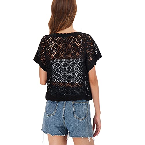 Image of Women Cardigan Hollow Out Floral Cardigans White Crochet Shrugs