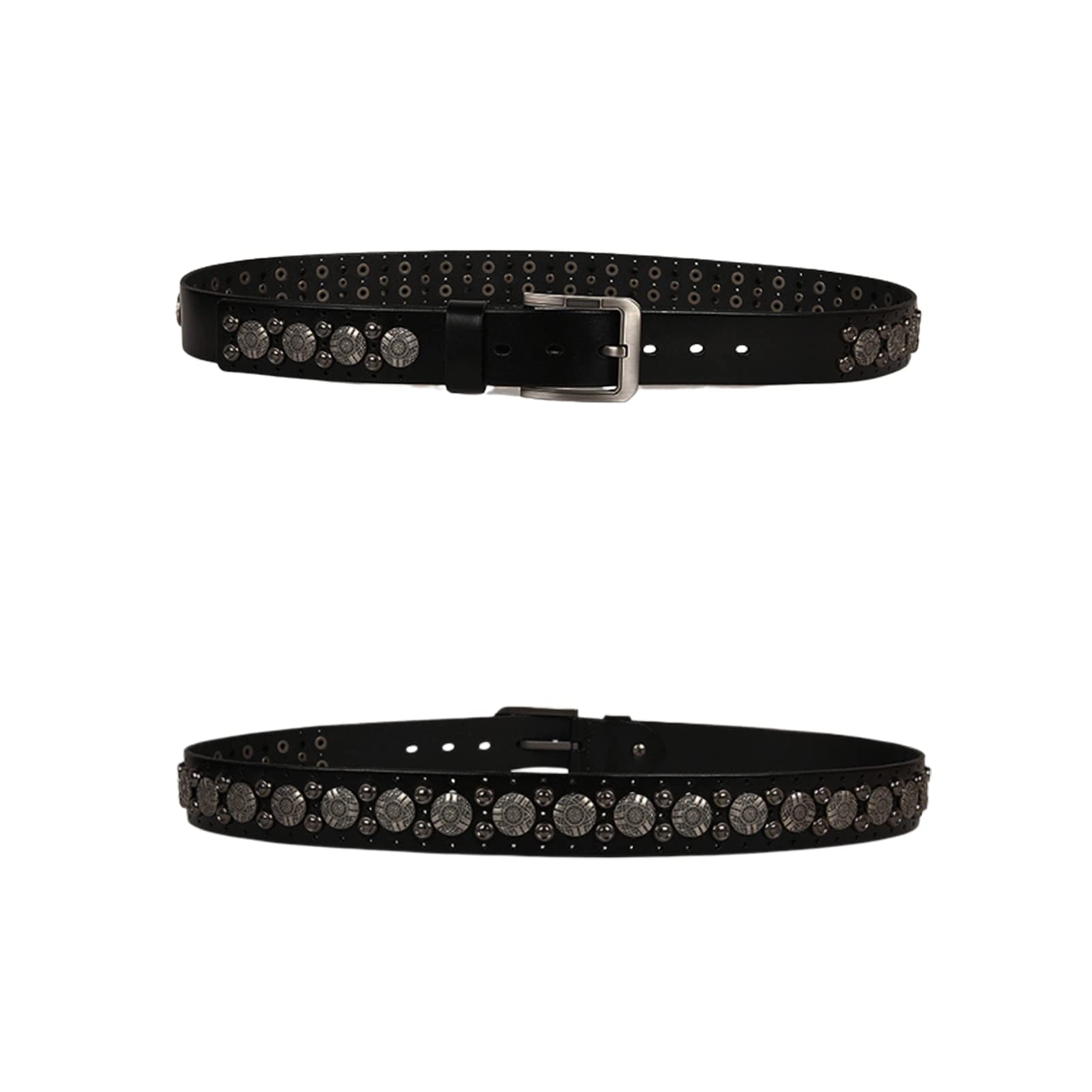 Nietengürtel, Personalisierte Gravierte Nieten In Rundem Punk-Gürtel Aus Vollnarben-Rindsleder For Jeanshosen, Hip-Hop (125 Cm/Taille: 42"~44", Kaffee)