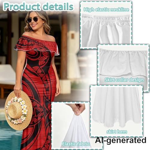 Image of Polynesian Dresses for Women Off Shoulder Maxi Dress Puletasi Samoan Dresses S-7XL