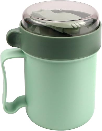 LNQ LUNIQI Taza de desayuno para microondas con tapa y cuchara taza de sopa portátil de 101fl oz con asas para escuela oficina viajes al aire libre