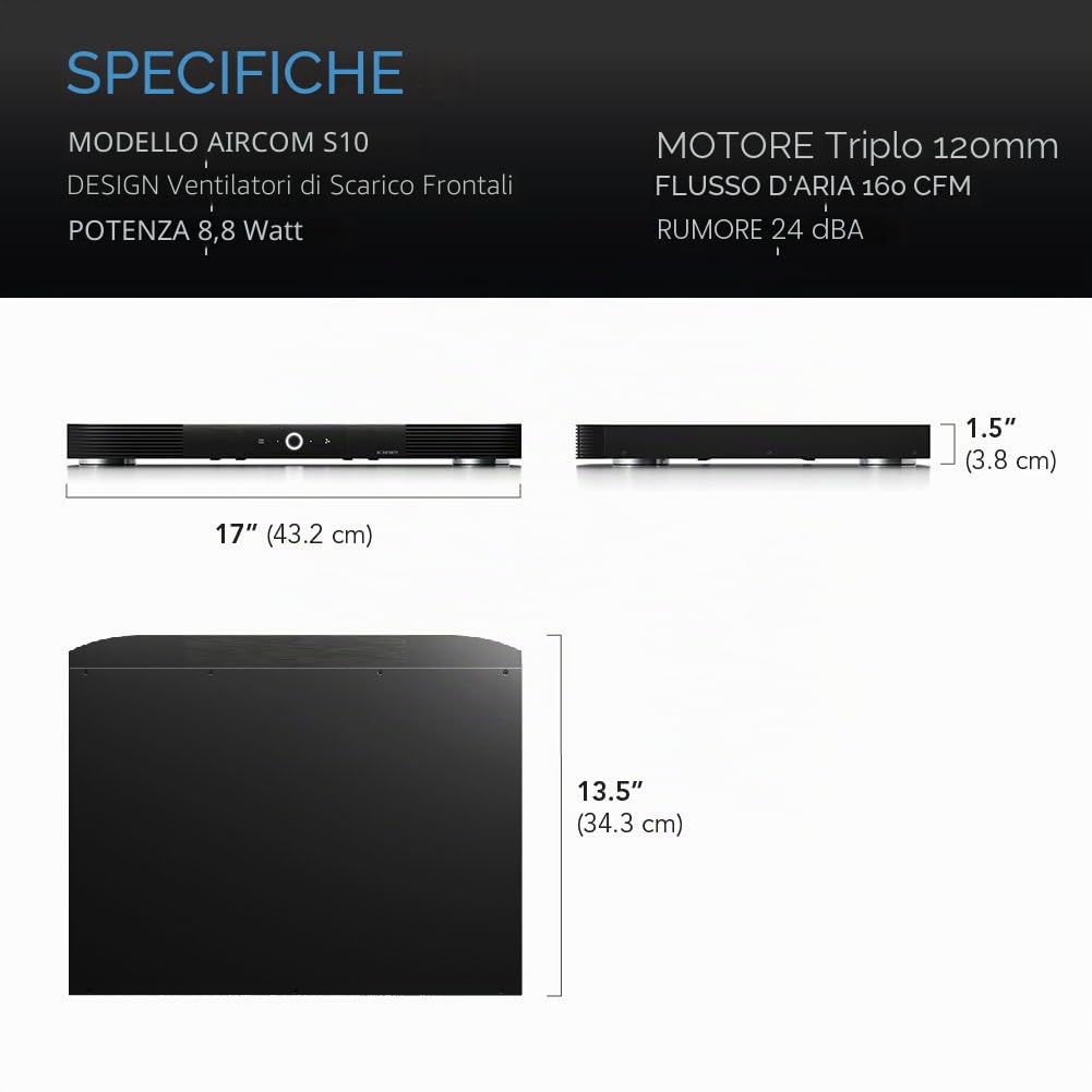 AC Infinity AIRCOM S10, sistema di ventole silenziose da 17", 43 cm, per ricevitore, amplificatore, DVR, componenti AV Cabinet