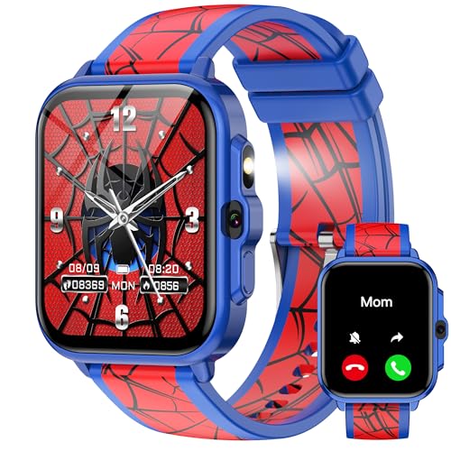 Smart Watch for Kids Boys Age 5-12 Ai Functions Games HD Touch Screen Watches with Video Camera Music Player Pedometer Heart Rate Sleep Tracker Christmas Birthday Gifts for Boys (Blue and Red 1.85)