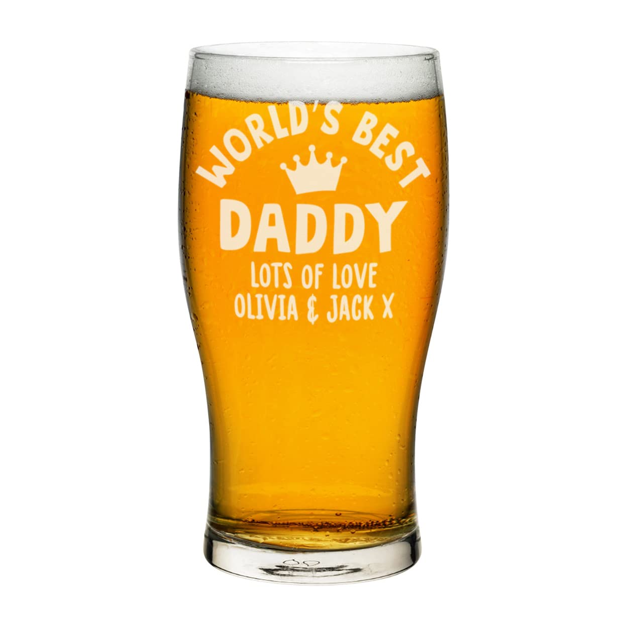 Personalised Pint Glass Tulip World's Best Daddy Grandad Crown Any Name Craft Beer Cider Custom Birthday Dad Grandad Father's Day