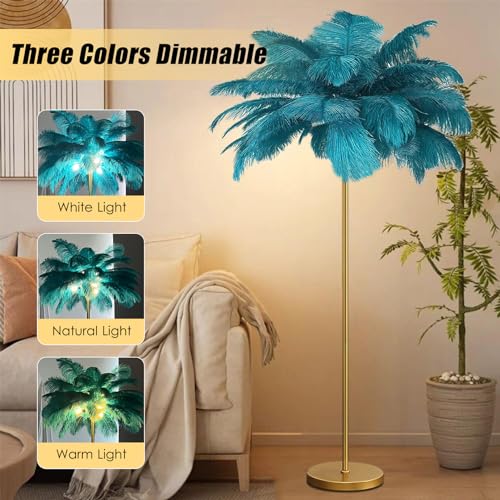 Lámpara de pie de plumas azul moderna para dormitorio 2