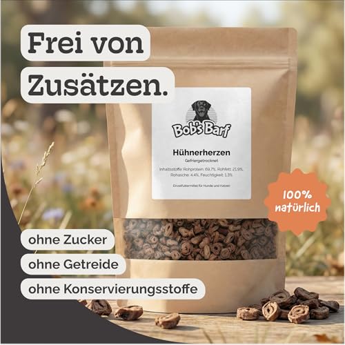 Hühnerherzen Gefriergetrocknet für Hund & Katze, 100% Naturbelassen, Premium Snack & Barf Ergänzung, Ohne Konservierungsstoffe (50g)