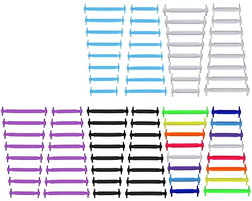 Elastic No Tie Schnürsenkel 80 PCS Flache Schnürsenkel Wasserdichtes Elastische Silikon Schnürsenkel flach Schnürsenkel Ohne Binden für Kinder Erwachsene für Sneaker Stiefel Freizeitschuh Brettschuhe Cover