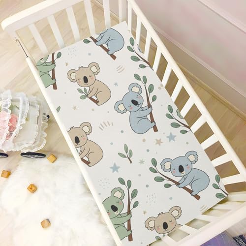 Image of Koala Patter Crib Sheets Stretchy Portable Sheets for Baby Toddler Breathable Soft Crib Mattress Sheet for Girls Boys