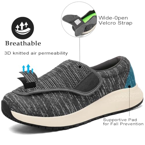 Image of Diabetic Shoes for Men and Women, Adjustable Slip-On Wide Walking Shoes for Swollen Feet, Orthopedic Foot Pain Relief, Neuropathy - EasyTop Wings