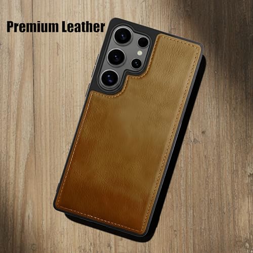 Image of Leather Case for Samsung Galaxy S23 Ultra Premium Protective Stylish Slim Cover with Shockproof Raised Edges Brown