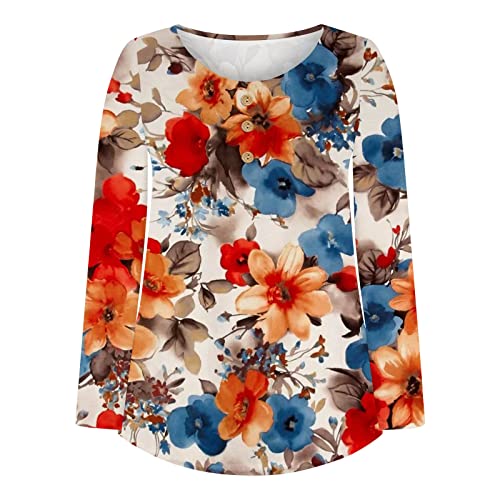 Camisetas femininas verão outono gola canoa gradiente floral longa slim túnica brunch franzido camis