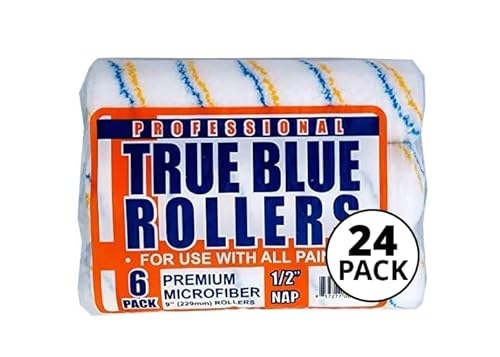 True Blue 9" Professional Paint Roller Covers, 9 Inch, Best For All Types Of Painting Surfaces, Refill Bulk Pack (24, 3/8" Nap) #TOP9