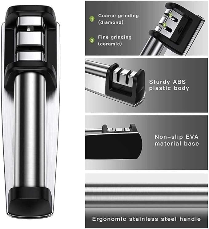 Knife Sharpener Kitchen Knife Accessories- 2-Stage Knife Sharpener Helps Repair, Restore, Polish and Microfiber Wipe