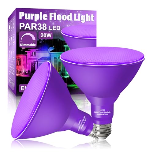 LOXYEE PAR38 LED Outdoor Flood Light Bulbs Dimmable 20W(200W Equivalent) E26 Base Flood Light Bulbs 1800 Lumens LED Flood Light for Outdoor Garden Garage Yards Purple 2 Pack