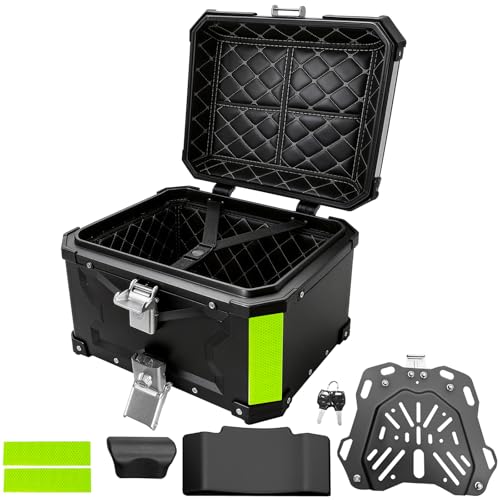 PRIJESSE Motorcycle Top Case 45L Aluminum Alloy Motorbike Tail Box with Waterproof Lid & Anti-Shock Detachable Suitable for Stowing Helmets and Luggage