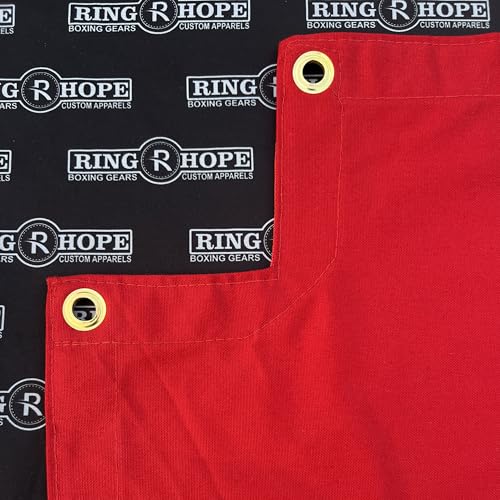 Custom Boxing Ring Canvas Cover – Heavy-Duty Non-Slip Fabric with Grommets, Reinforced Edges, and Hook-and-Loop Fasteners – Logo Printed for Training & Competition (Red, 18X18 Ft)
