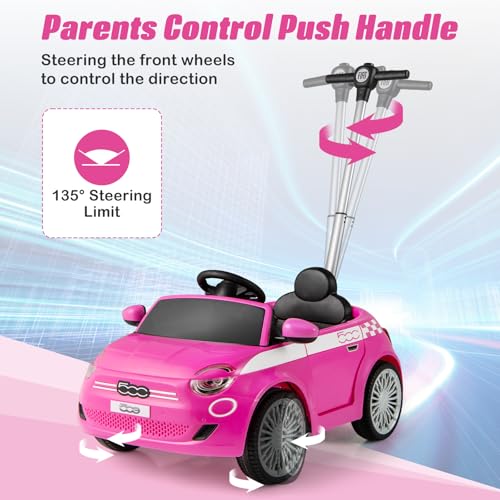 Image of OLAKIDS Push Car for Toddlers, 3 in 1 Licensed Fiat 500e Baby Sliding Walking with Parent Control Handle Adjustable Canopy Footrest, Kids Ride on Toys with Horn for Boys Girls (Pink)