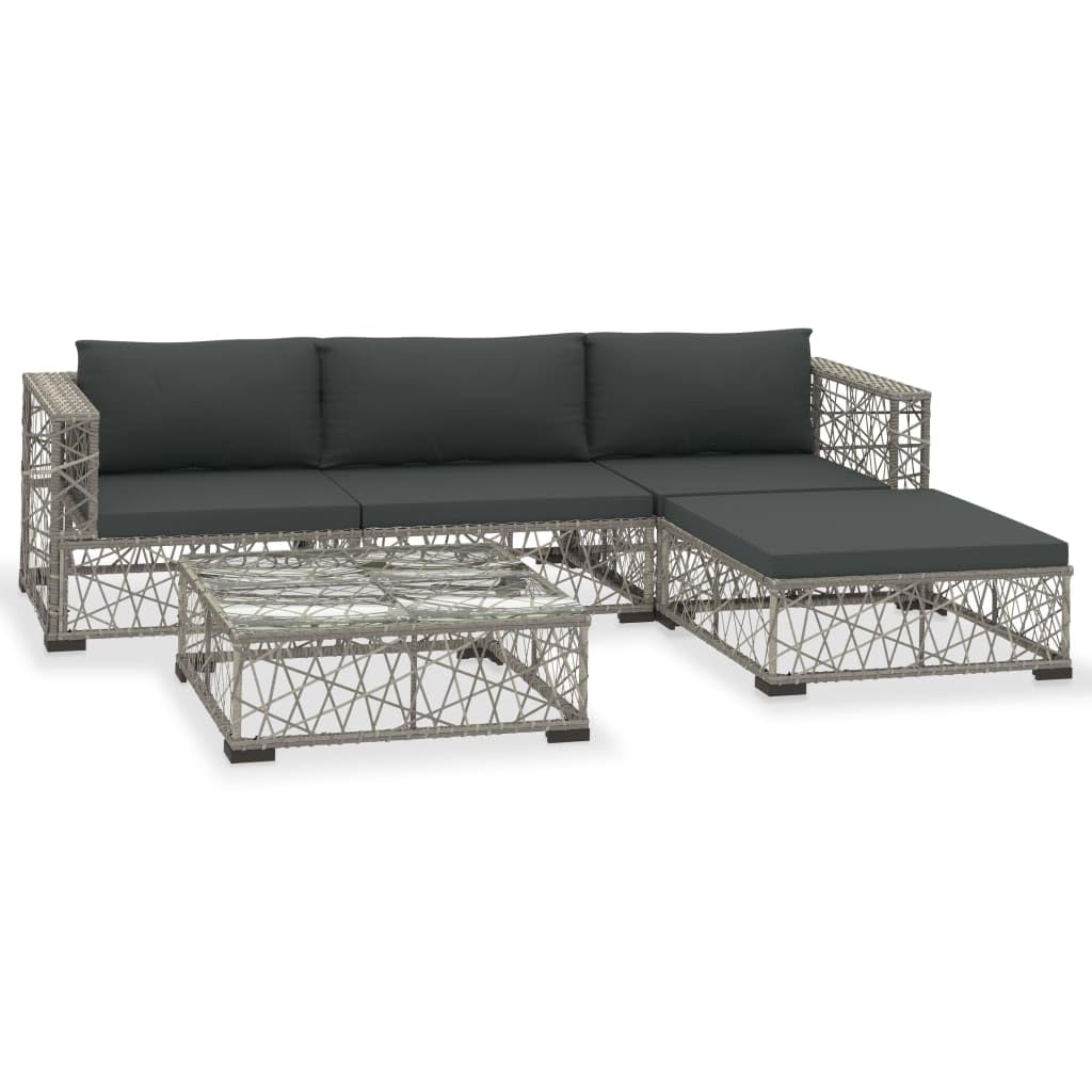 vidaXL - Gartenmöbel-Sets - 5-tlg. Garten-Lounge-Set mit Auflagen Poly Rattan Grau